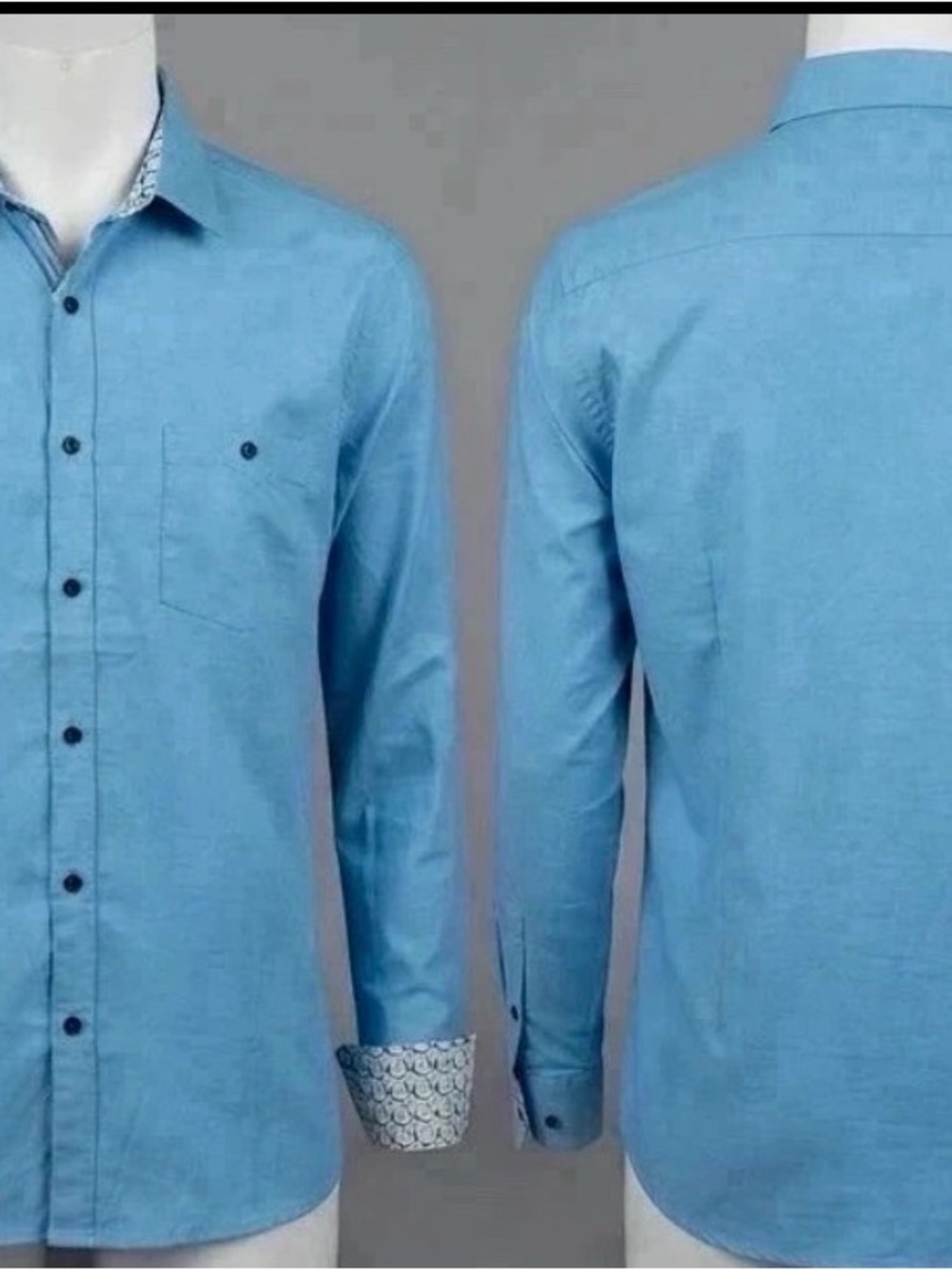 Men's Light Blue Long-Sleeve Button-Up Shirt